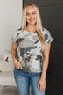 Spotted In Camo Short Sleeve Top- Grey