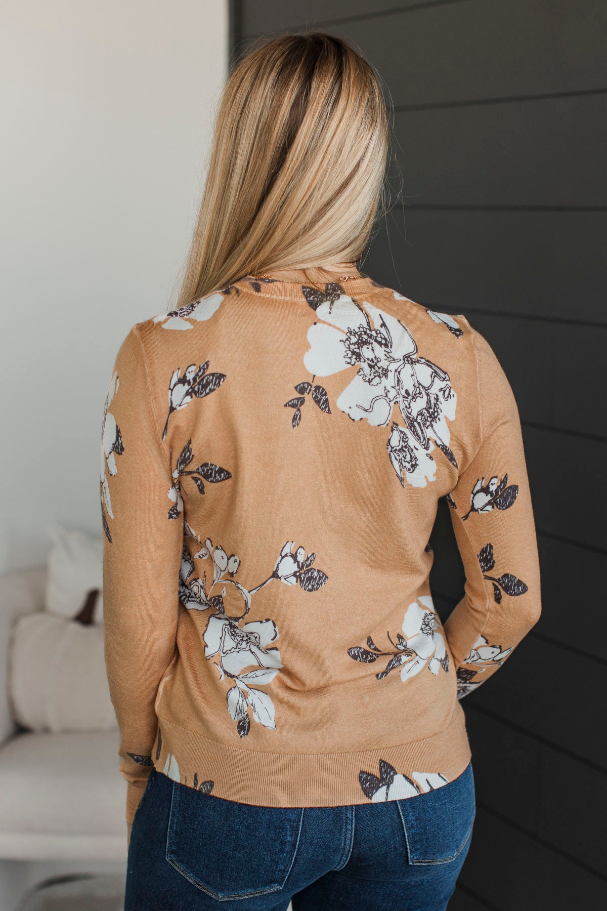 Just For Love Floral Sweater- Pale Orange