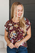 Simply Precious Floral Print Top- Burgundy