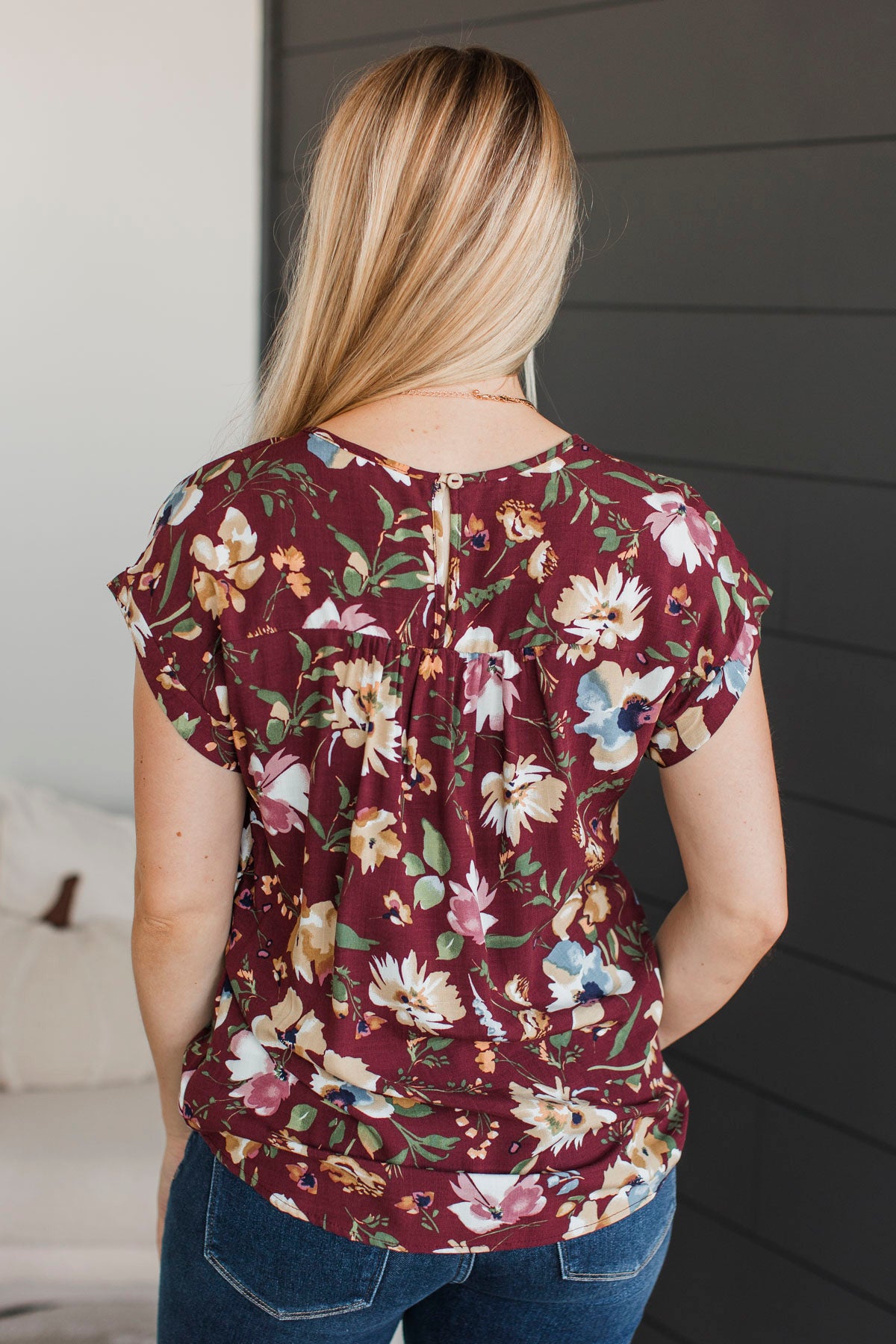 Simply Precious Floral Print Top- Burgundy