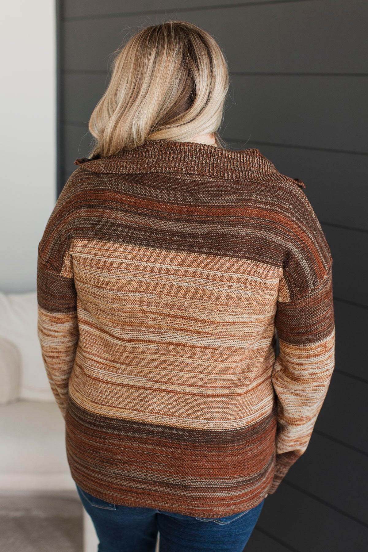 Better By The Fire Quarter Zip Sweater- Brown Multi