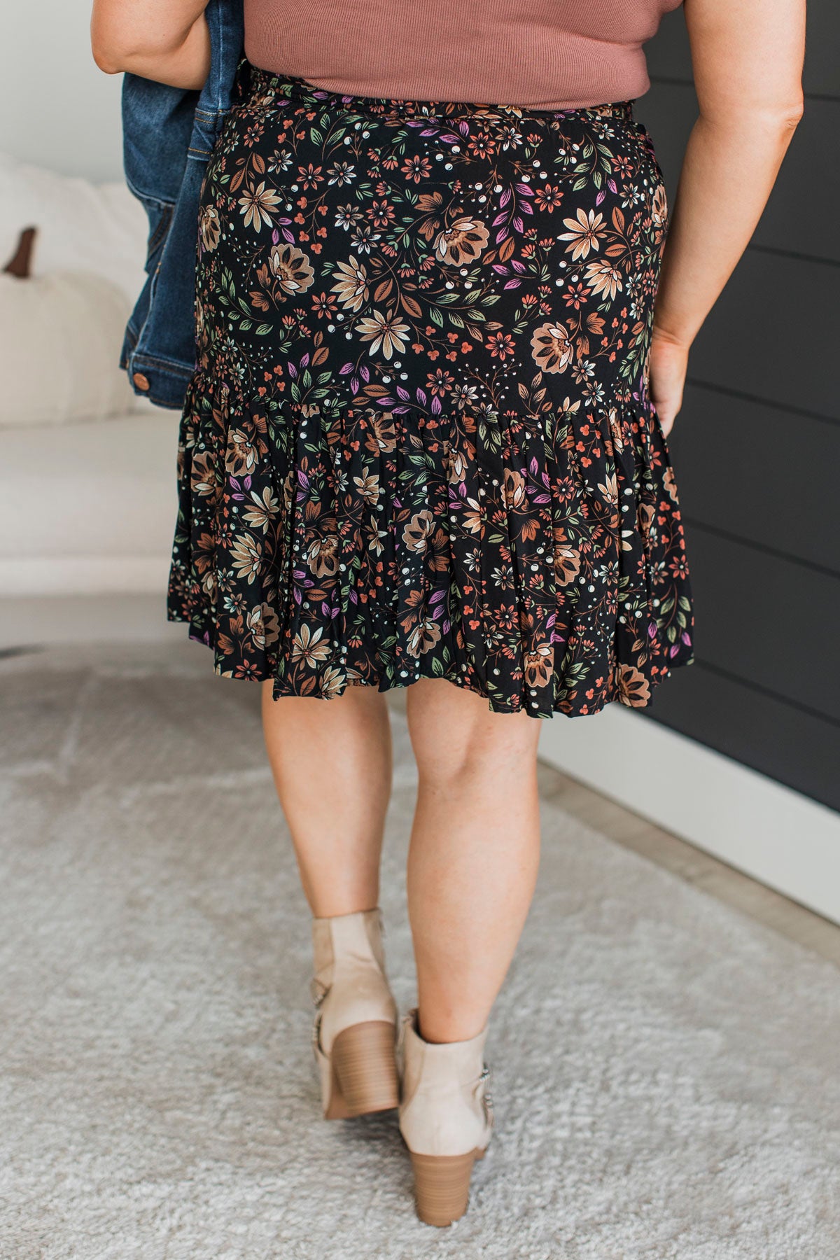 Bring On The Party Floral Skirt- Black