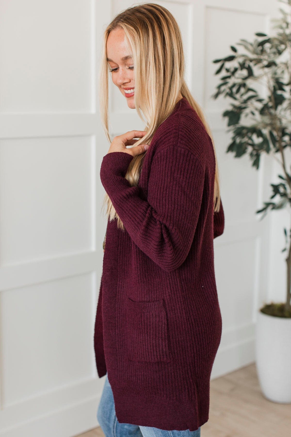 Simply Remarkable Ribbed Knit Cardigan- Burgundy