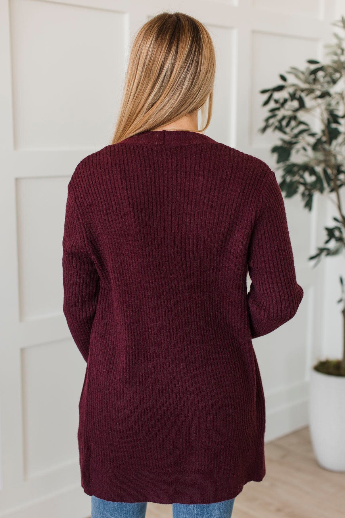 Simply Remarkable Ribbed Knit Cardigan- Burgundy