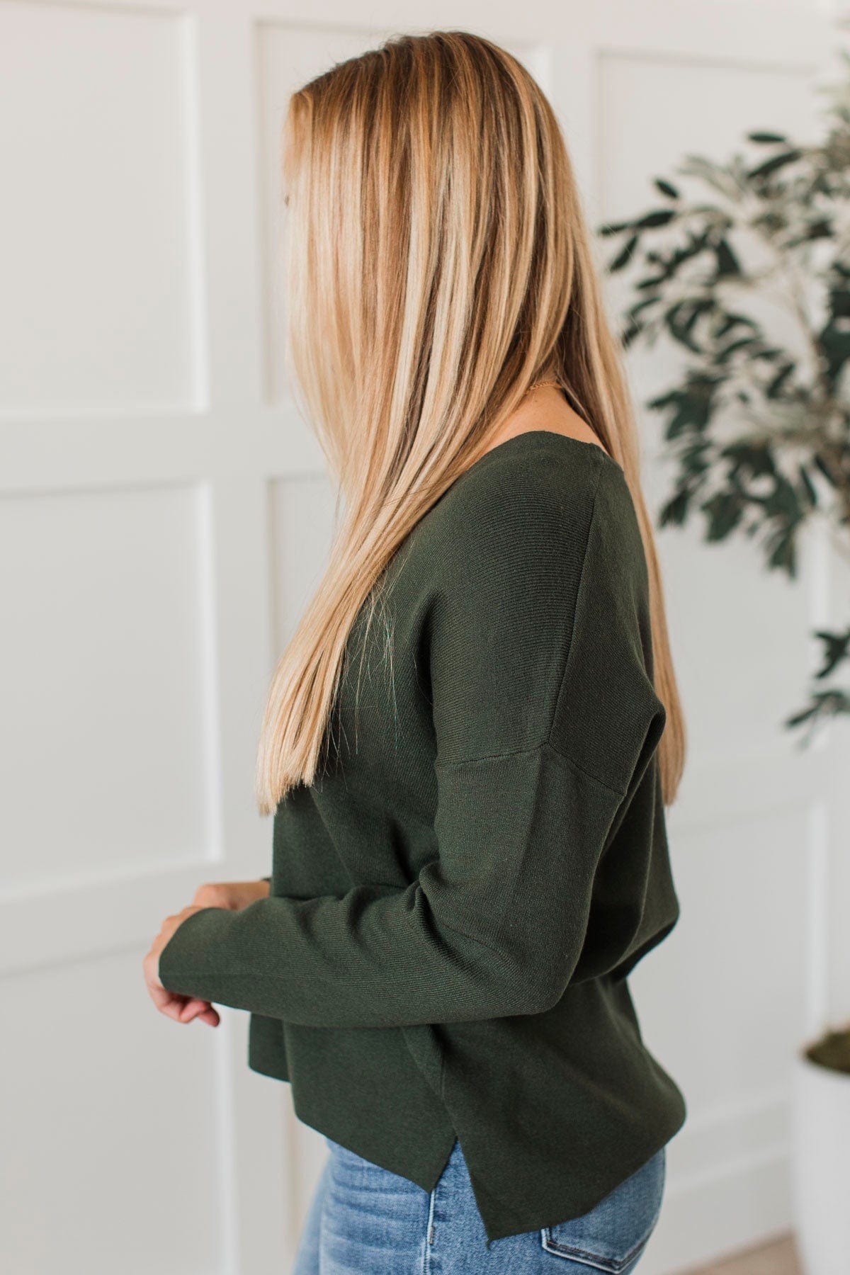 Coveted Beauty V-Neck Sweater- Spruce