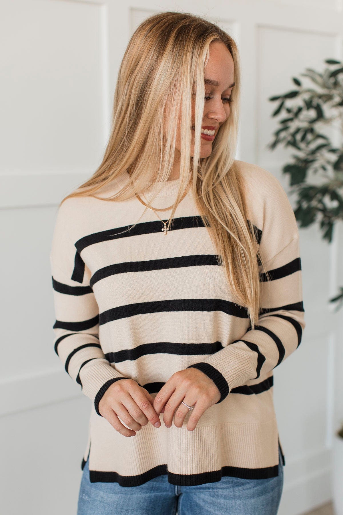 True For You Striped Sweater- Almond