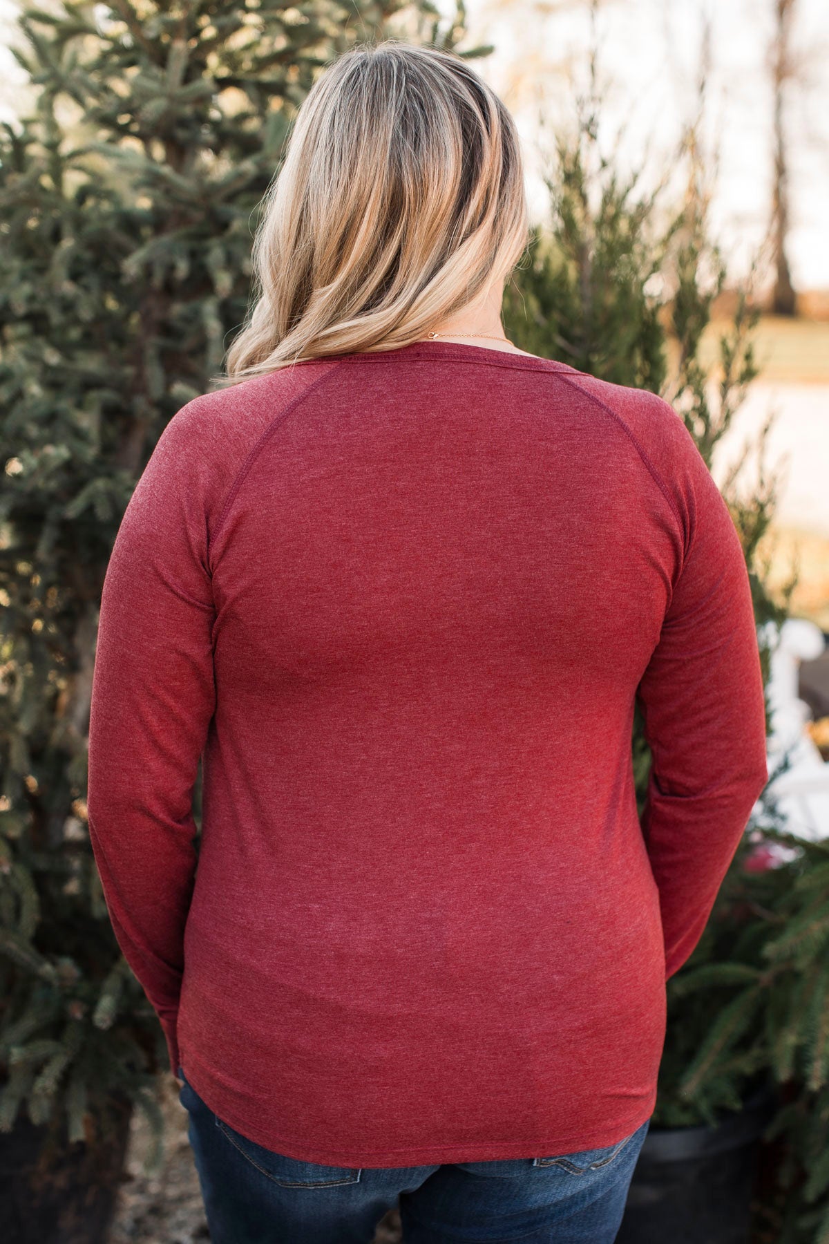 Here's The Plan Long Sleeve Top- Dark Red