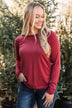 Here's The Plan Long Sleeve Top- Dark Red