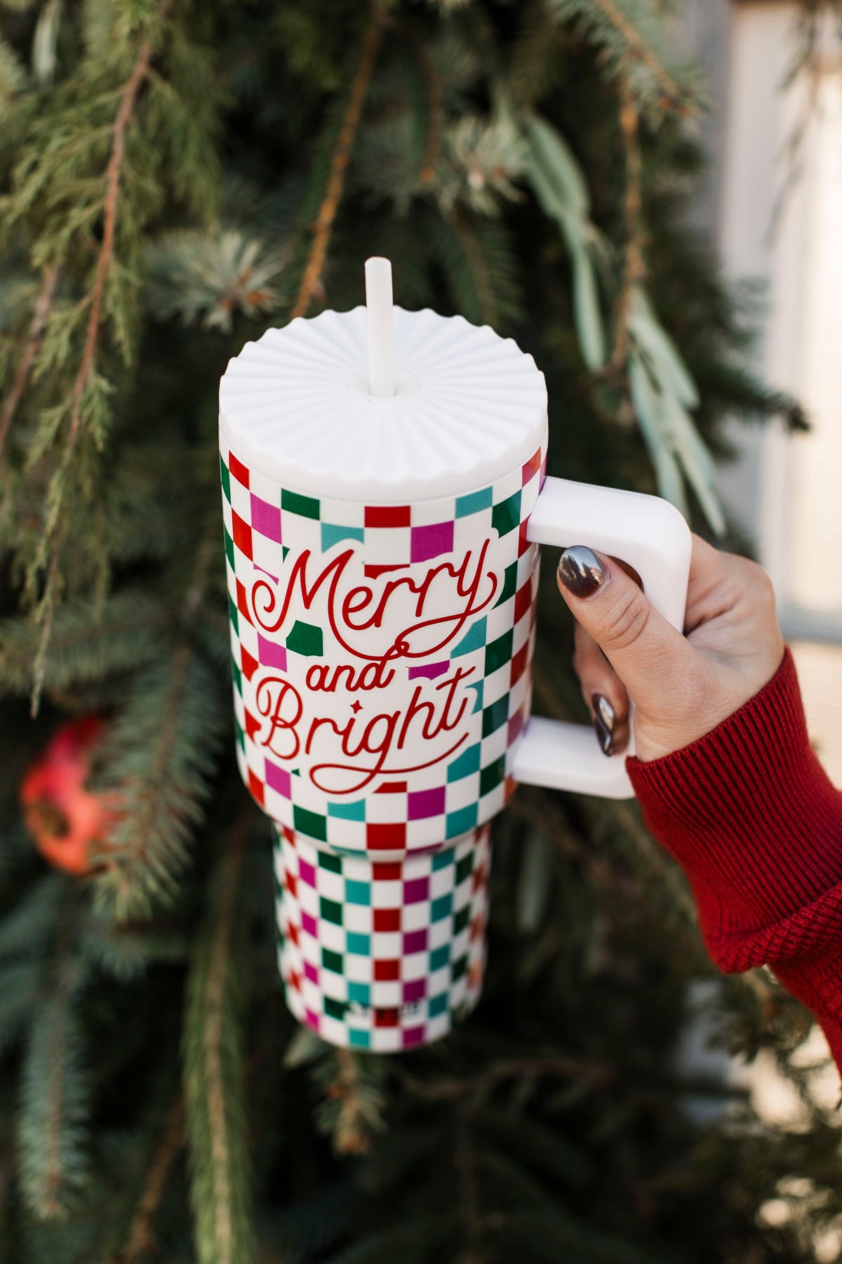 Katydid "Merry and Bright" Checkered Travel Tumbler