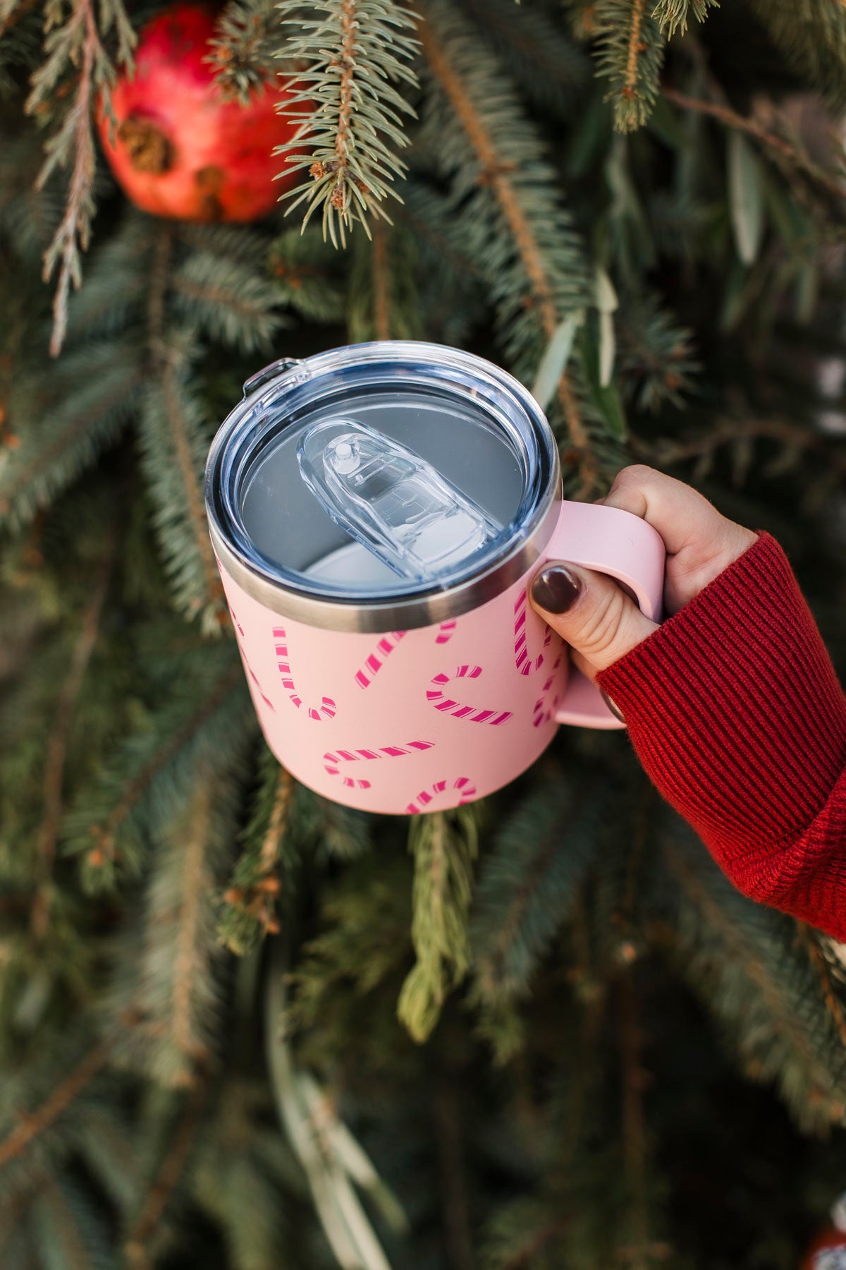 Jess Lea Pink Candy Cane Travel Mug