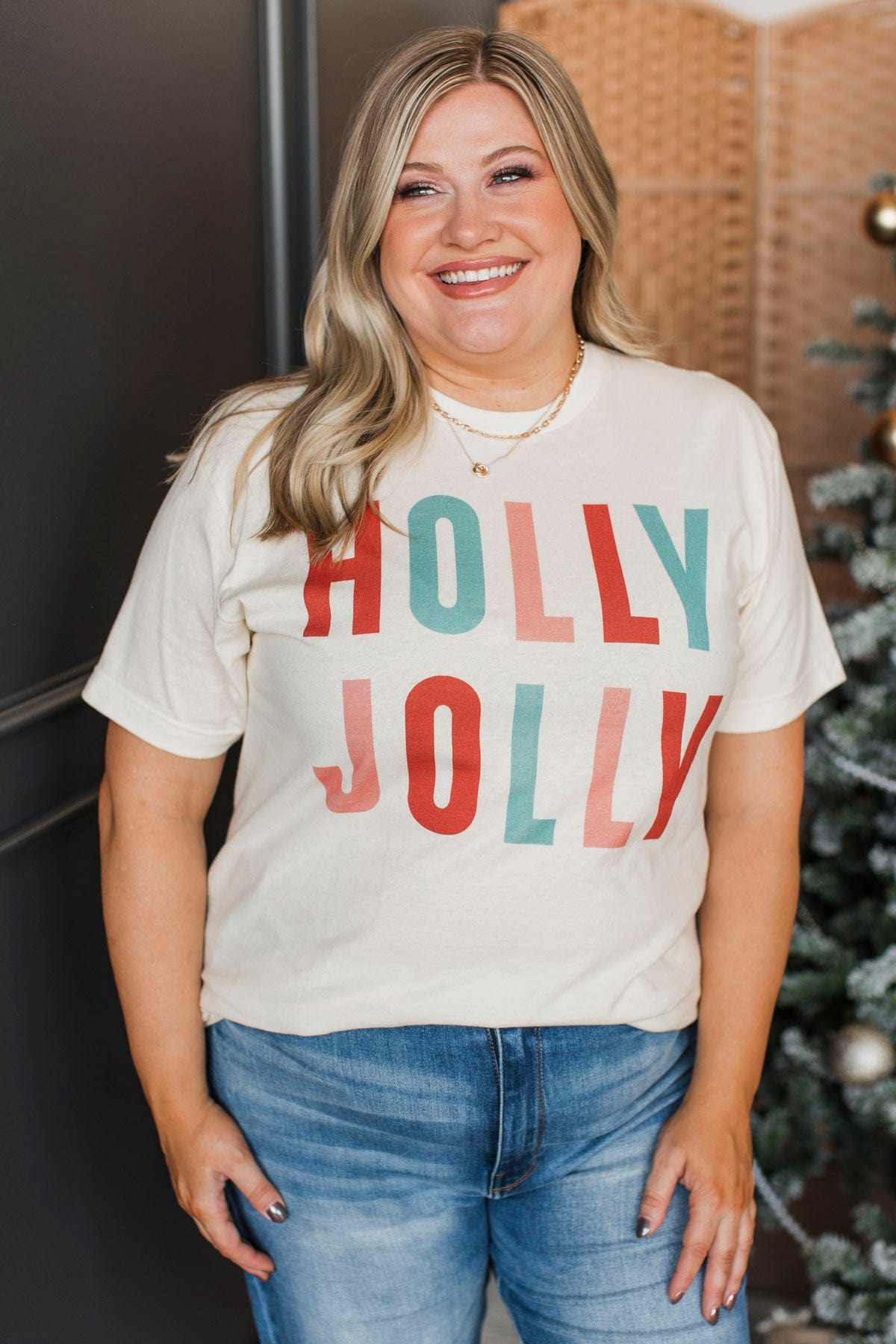 "Holly Jolly" Graphic Tee- Cream