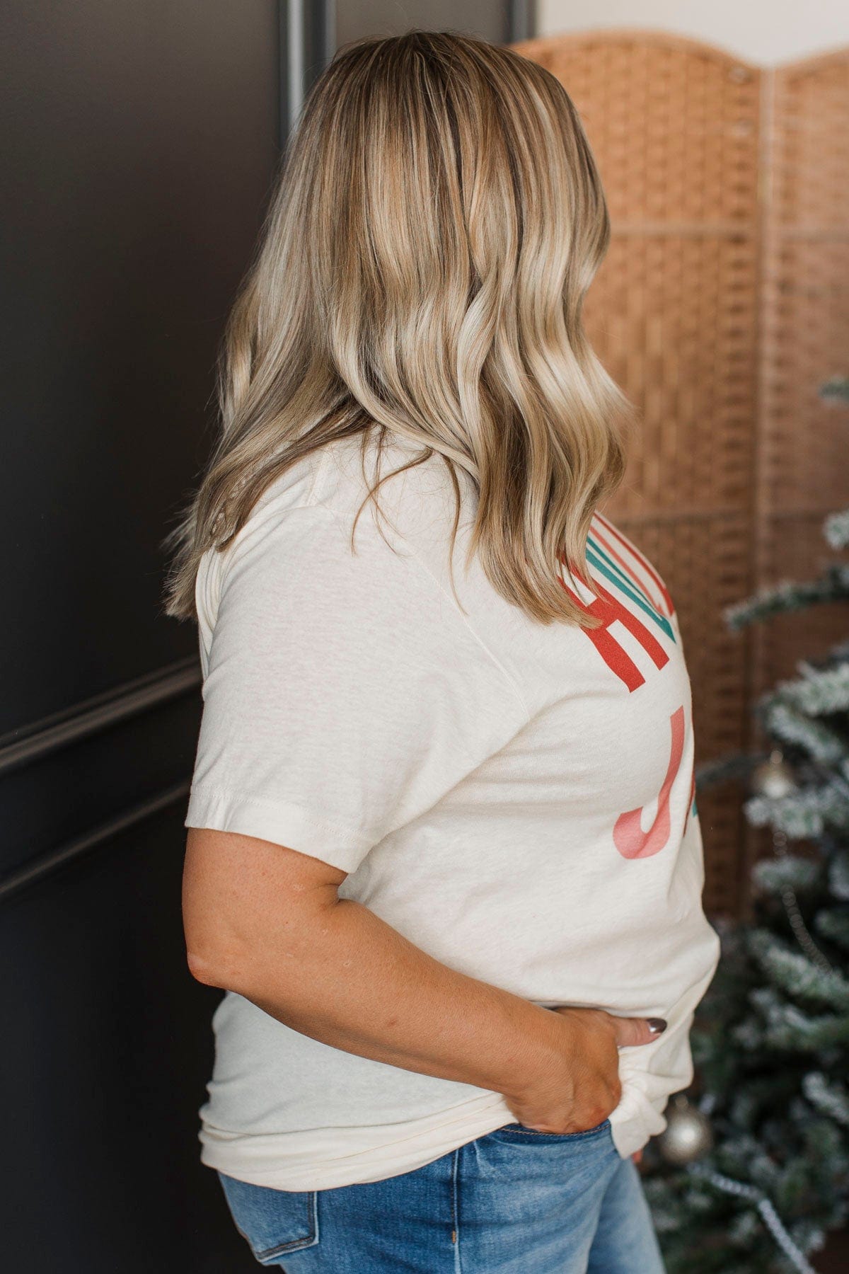 "Holly Jolly" Graphic Tee- Cream