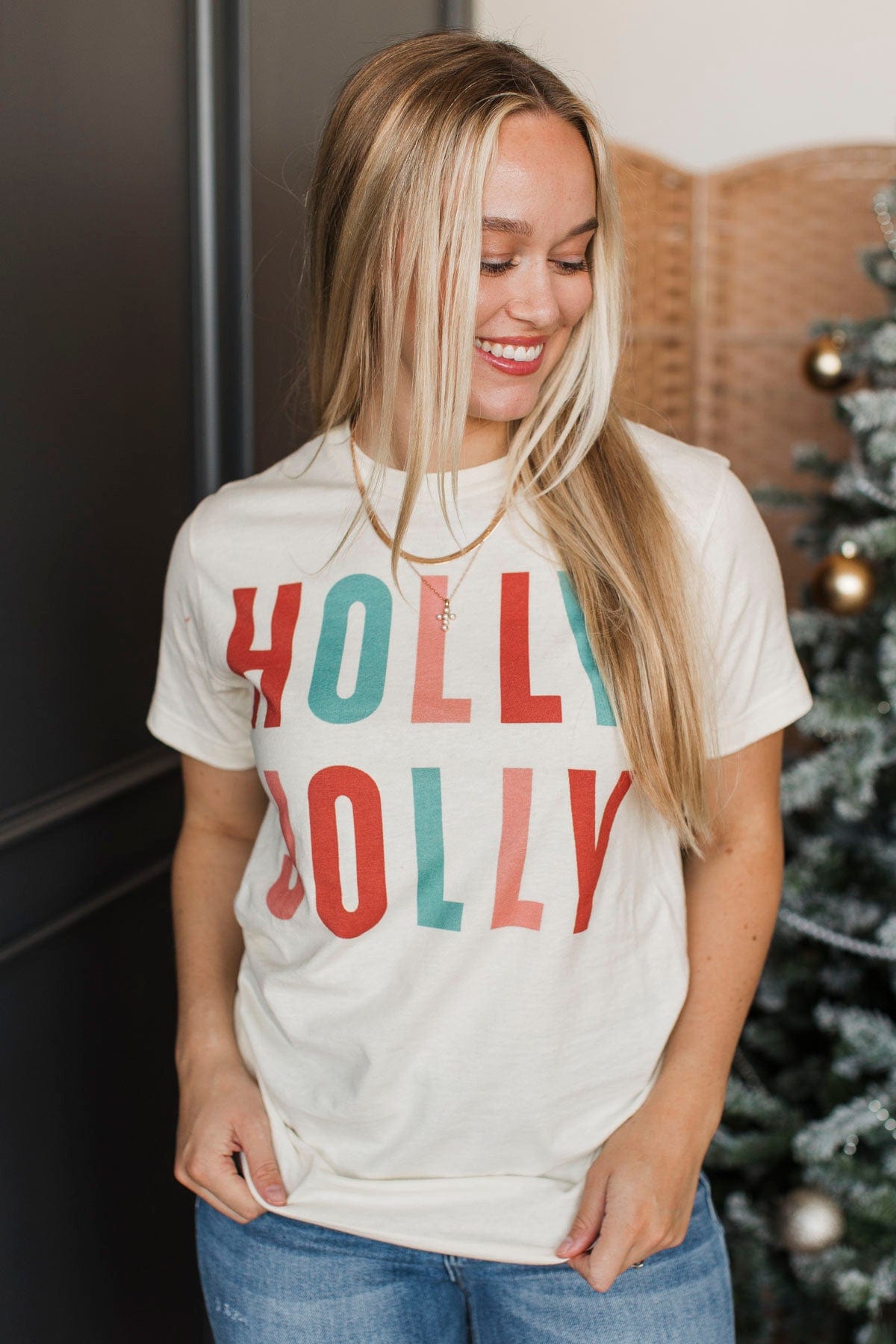 "Holly Jolly" Graphic Tee- Cream