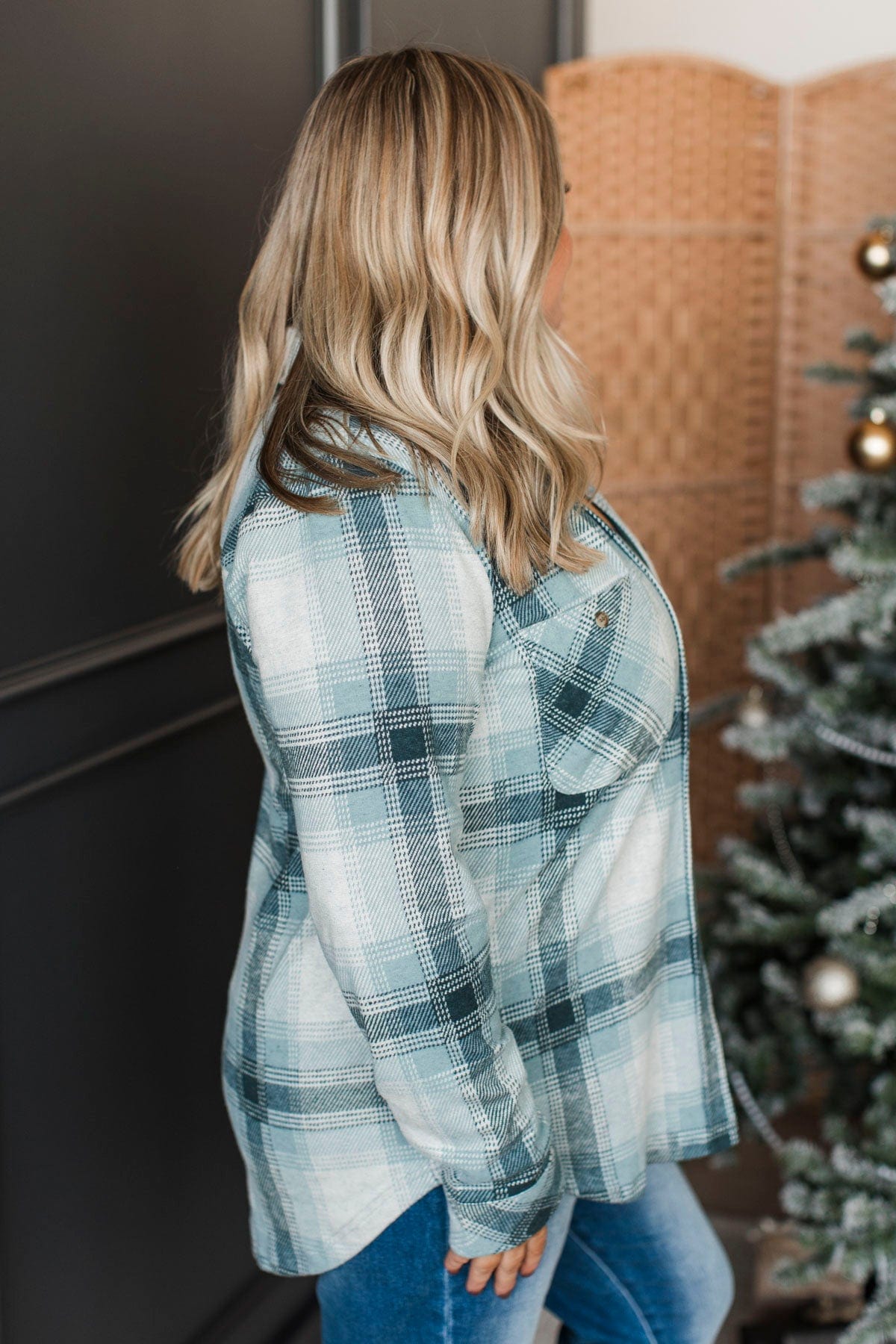 Thread & Supply Free Falling Plaid Shirt Jacket- Cream & Teal