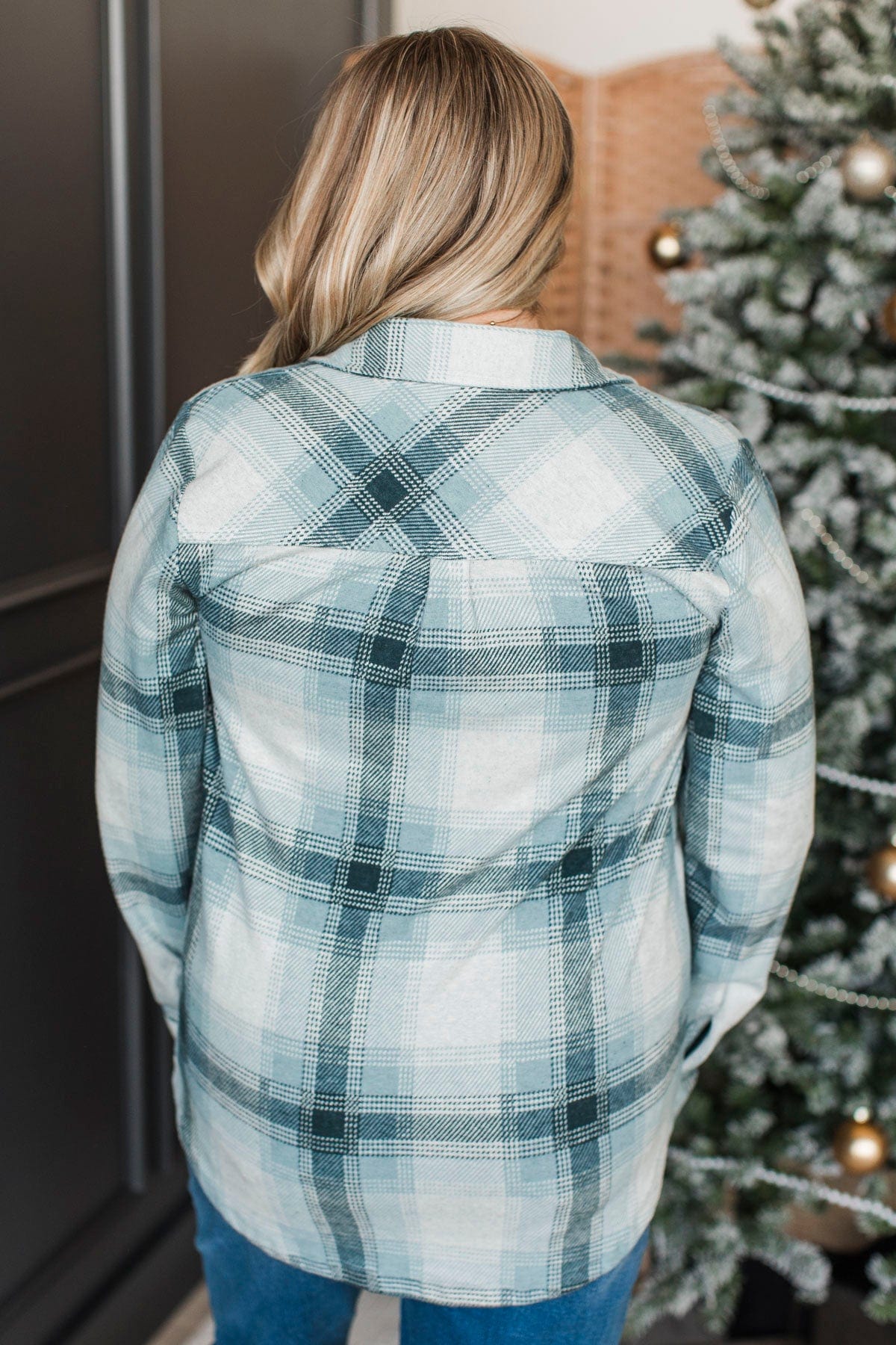 Thread & Supply Free Falling Plaid Shirt Jacket- Cream & Teal