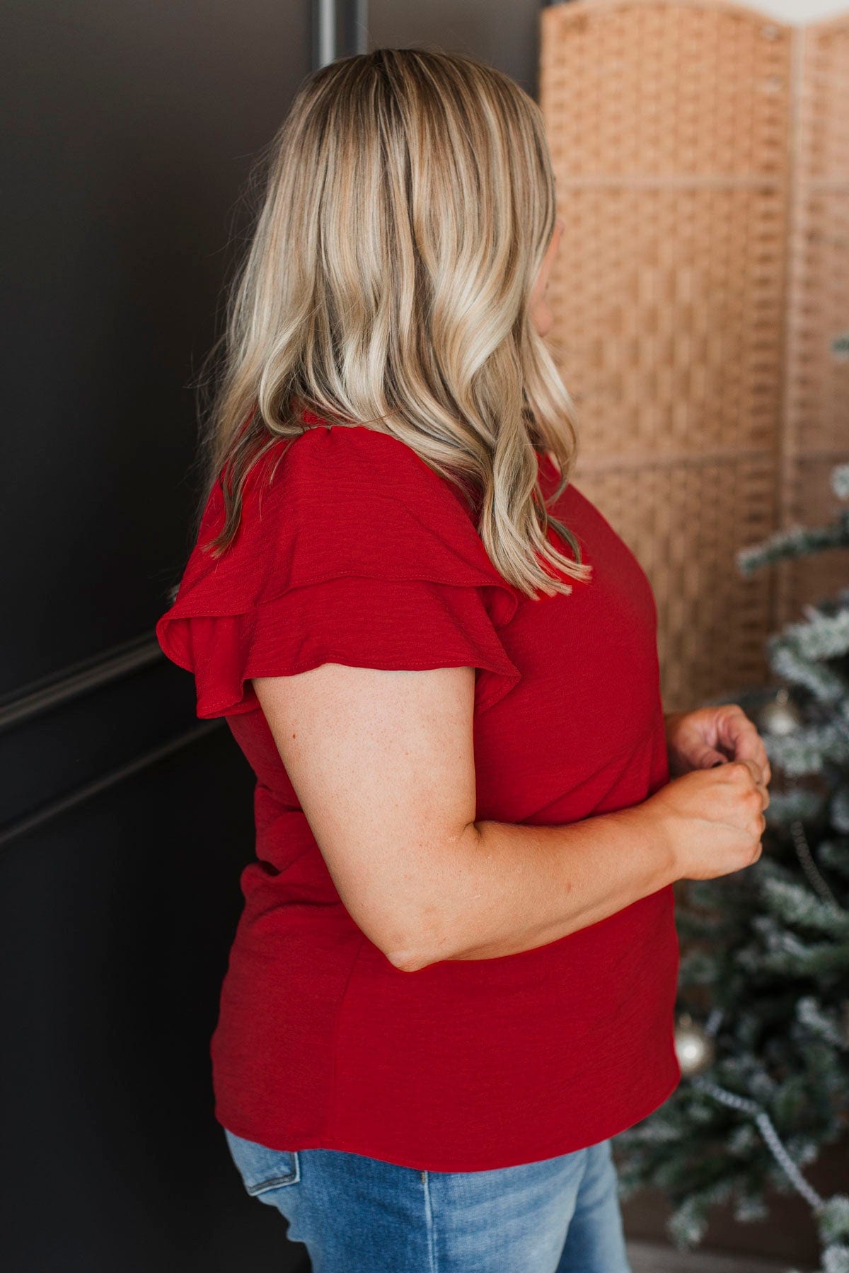 Seriously Stunning Flutter Sleeve Top- Red