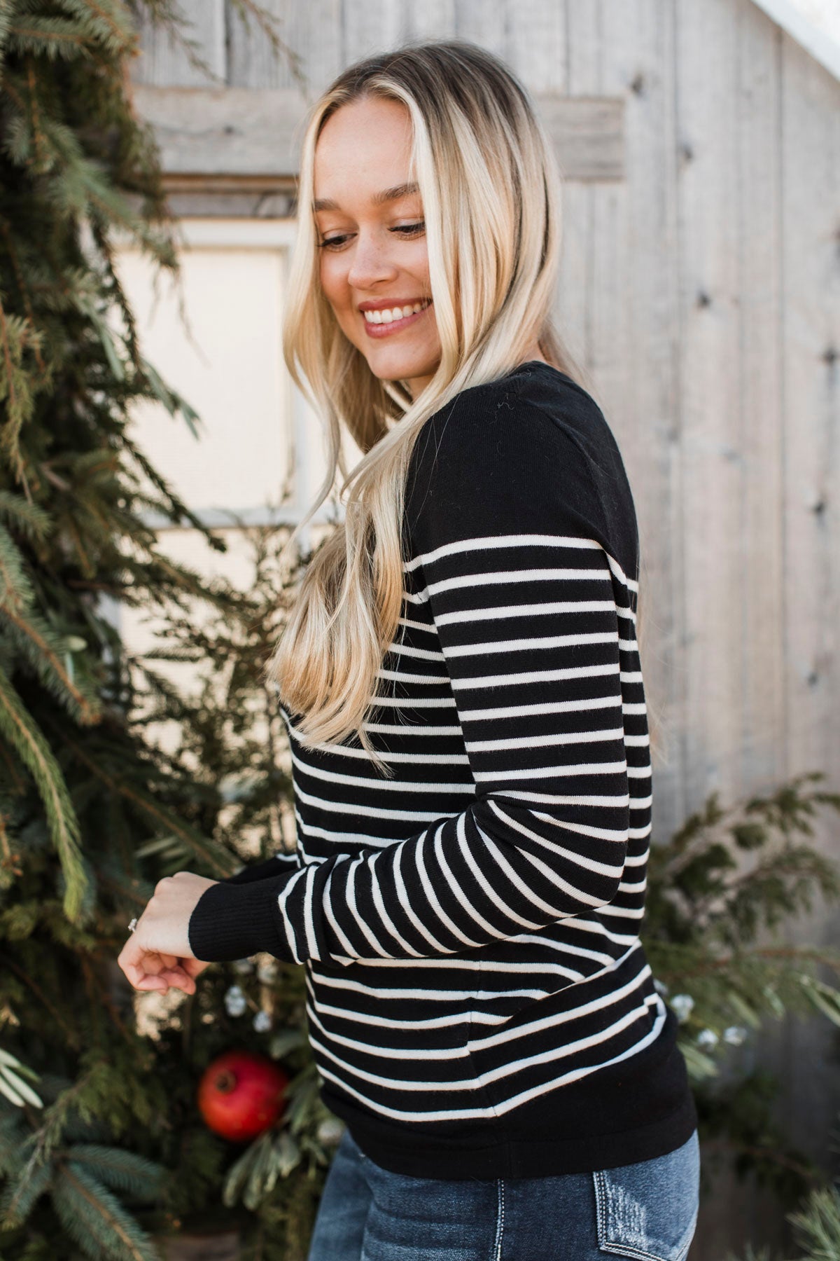 Voice My Love Striped Lightweight Sweater- Black