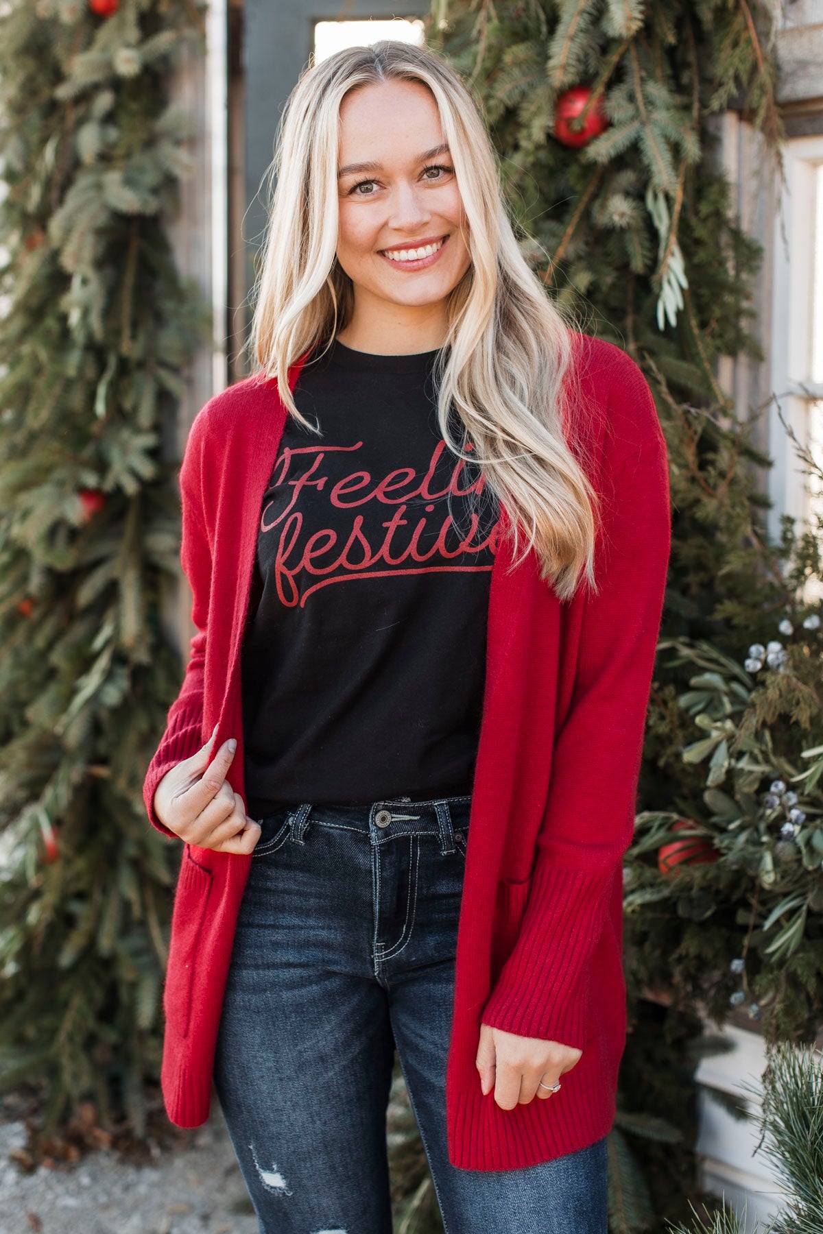 Incredibly Cool Knit Cardigan- Holiday Red