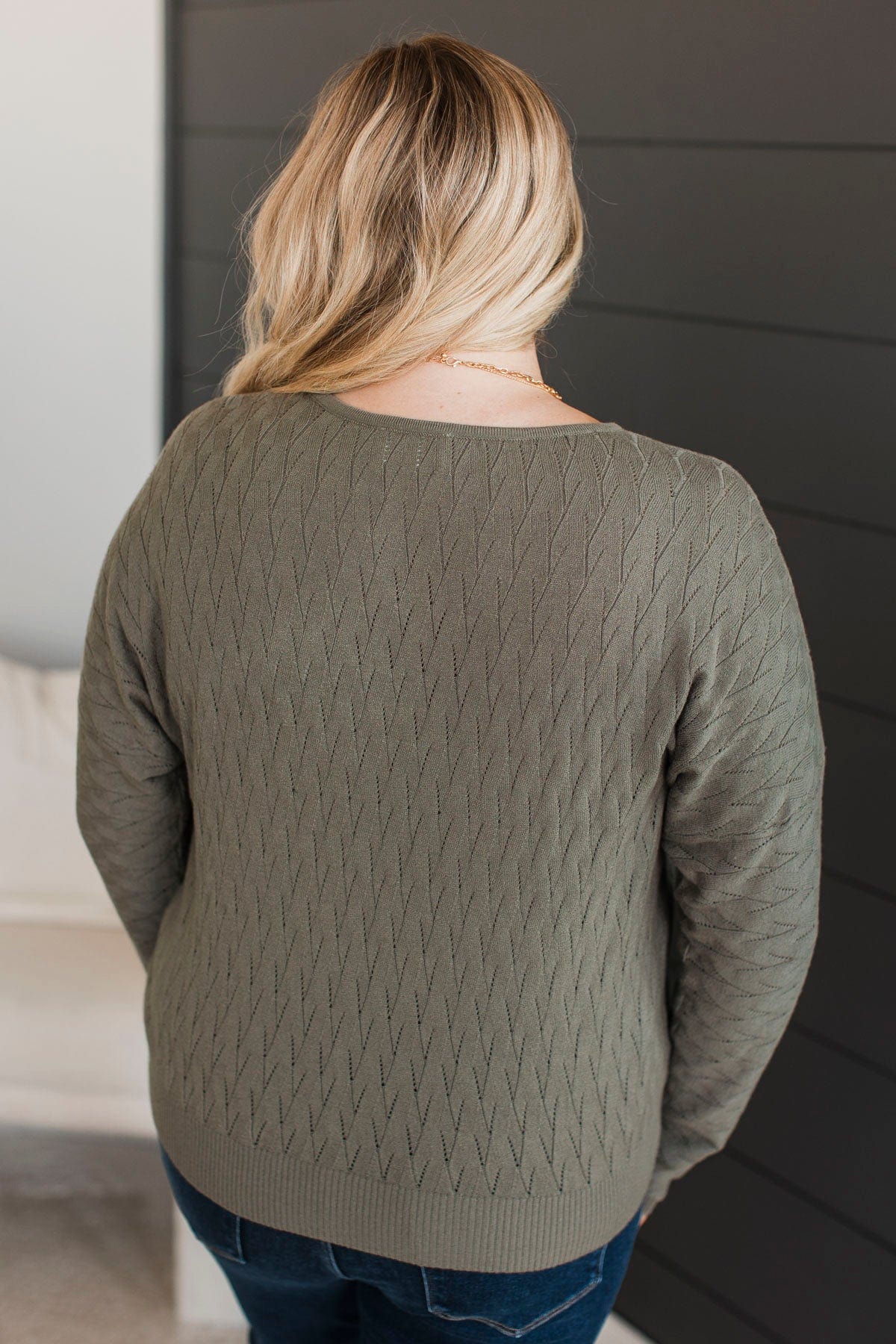 Take Your Word Pointelle Knit Sweater- Dusty Olive