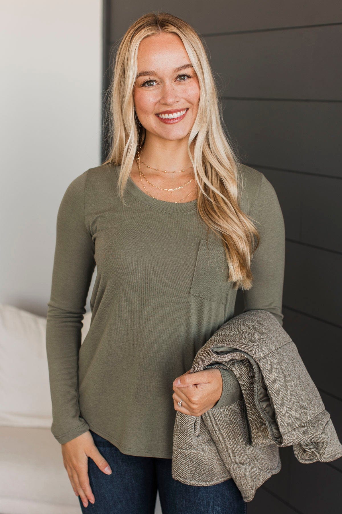 In The Clear Long Sleeve Top- Light Olive