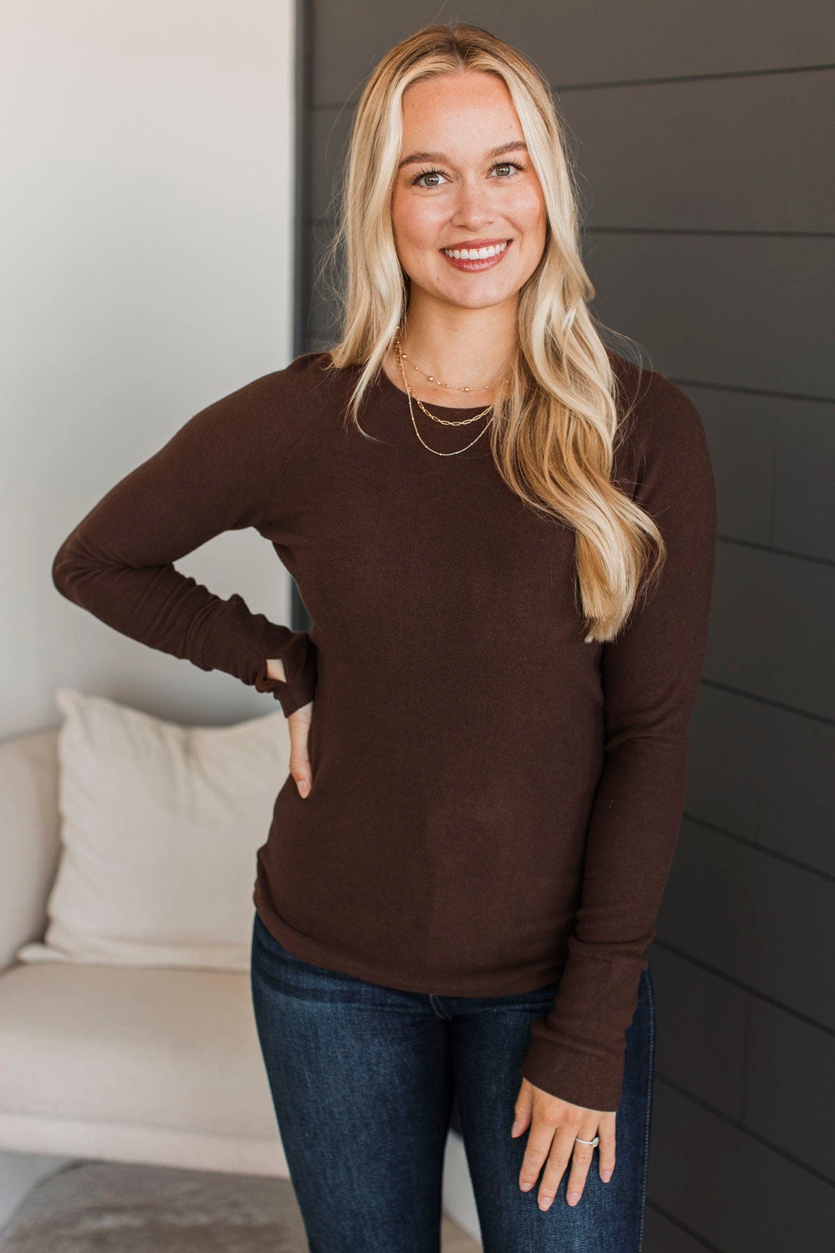 Lovely Sight Long Sleeve Top- Chocolate