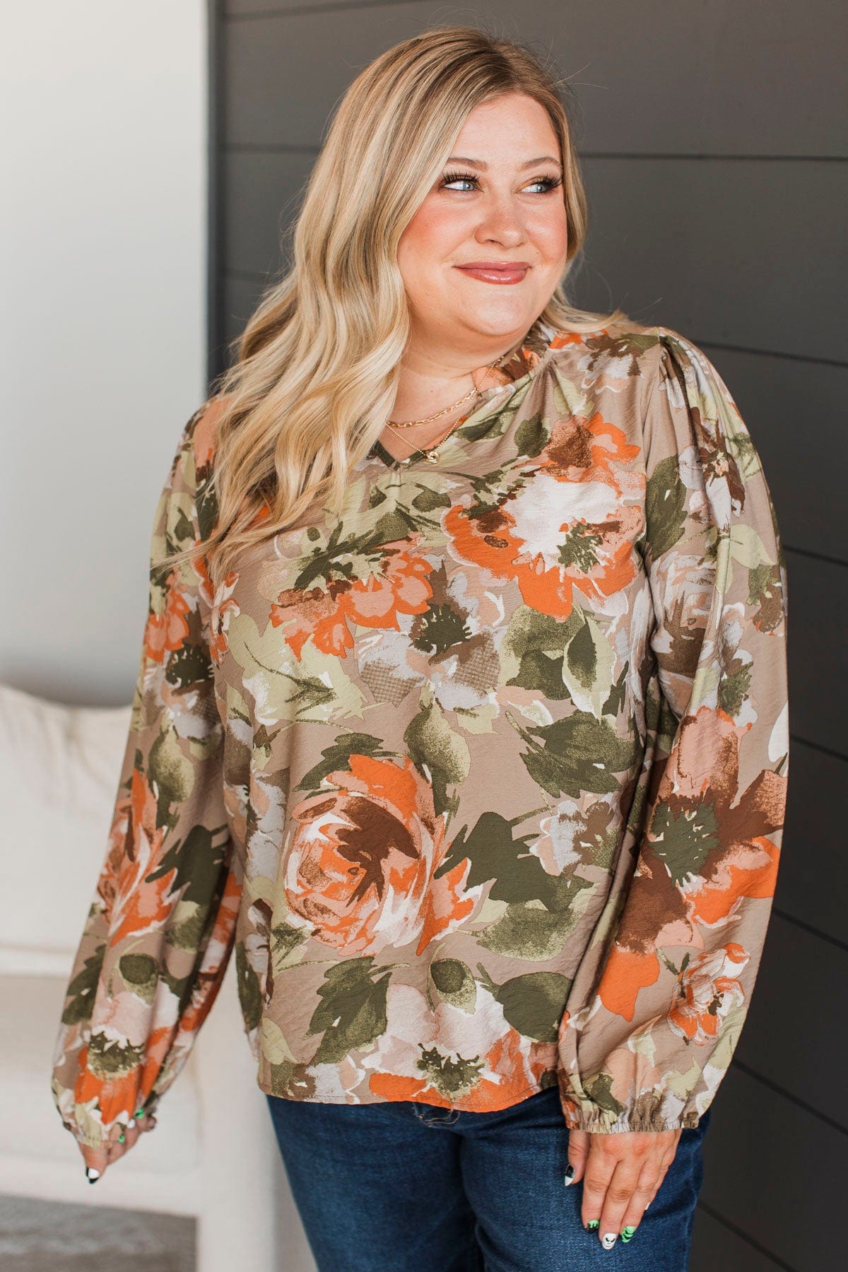 Dearly Adored Floral Blouse- Khaki