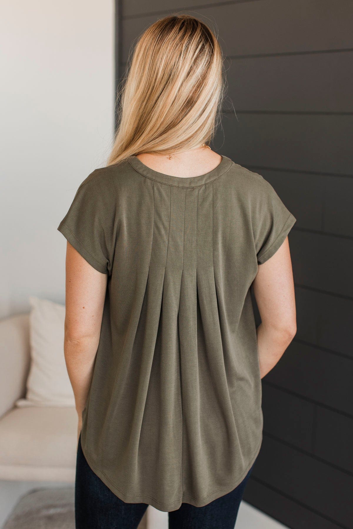 Easily Charmed Cap Sleeve Blouse- Olive