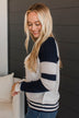 Words Of Mine Waffle Knit Sweater- Ivory & Navy