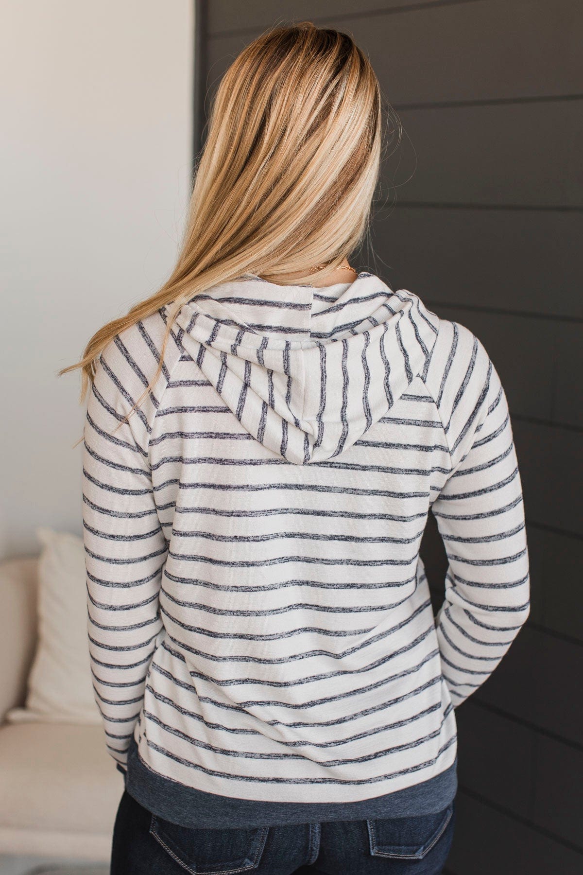 Left Nothing Behind Hooded Top- Ivory & Navy