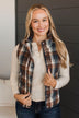 For You Always Plaid Puffer Vest- Navy & Orange Plaid