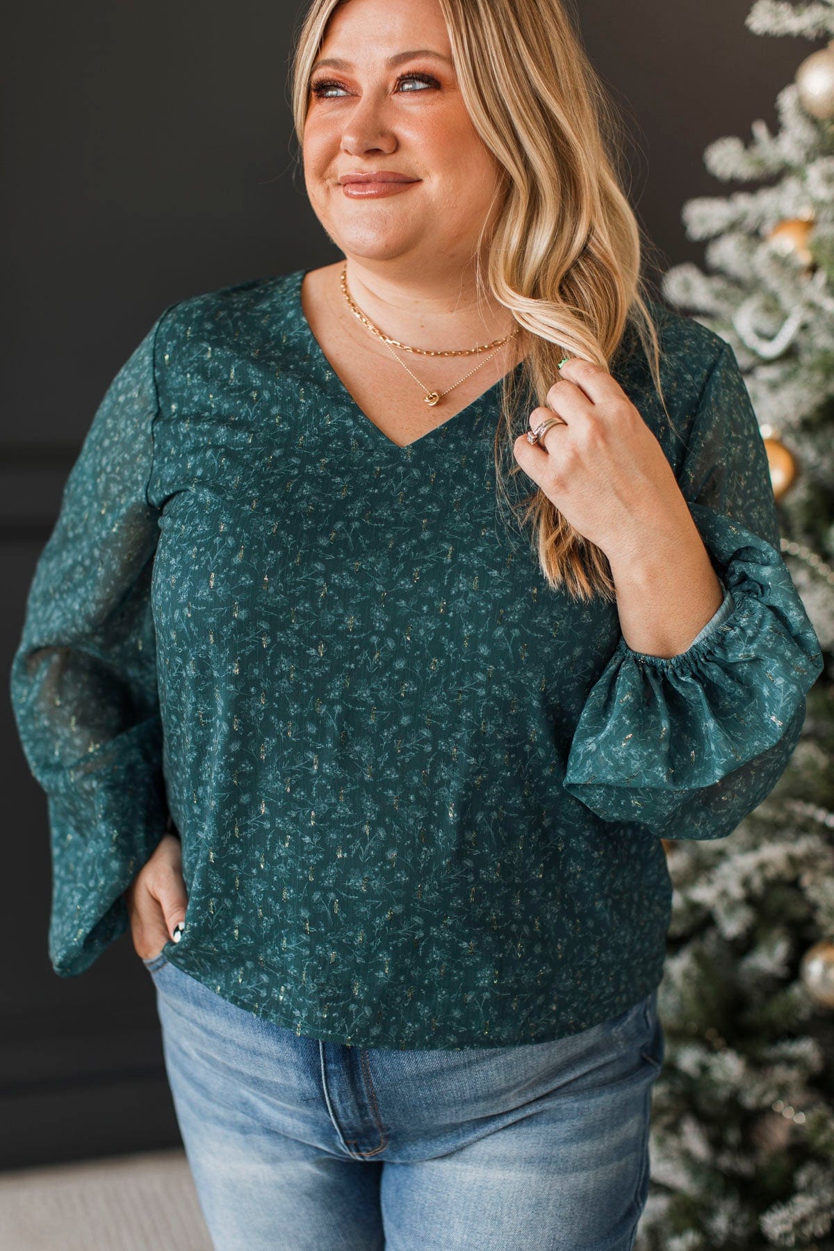 Exceptional As Always Floral Blouse- Dark Teal