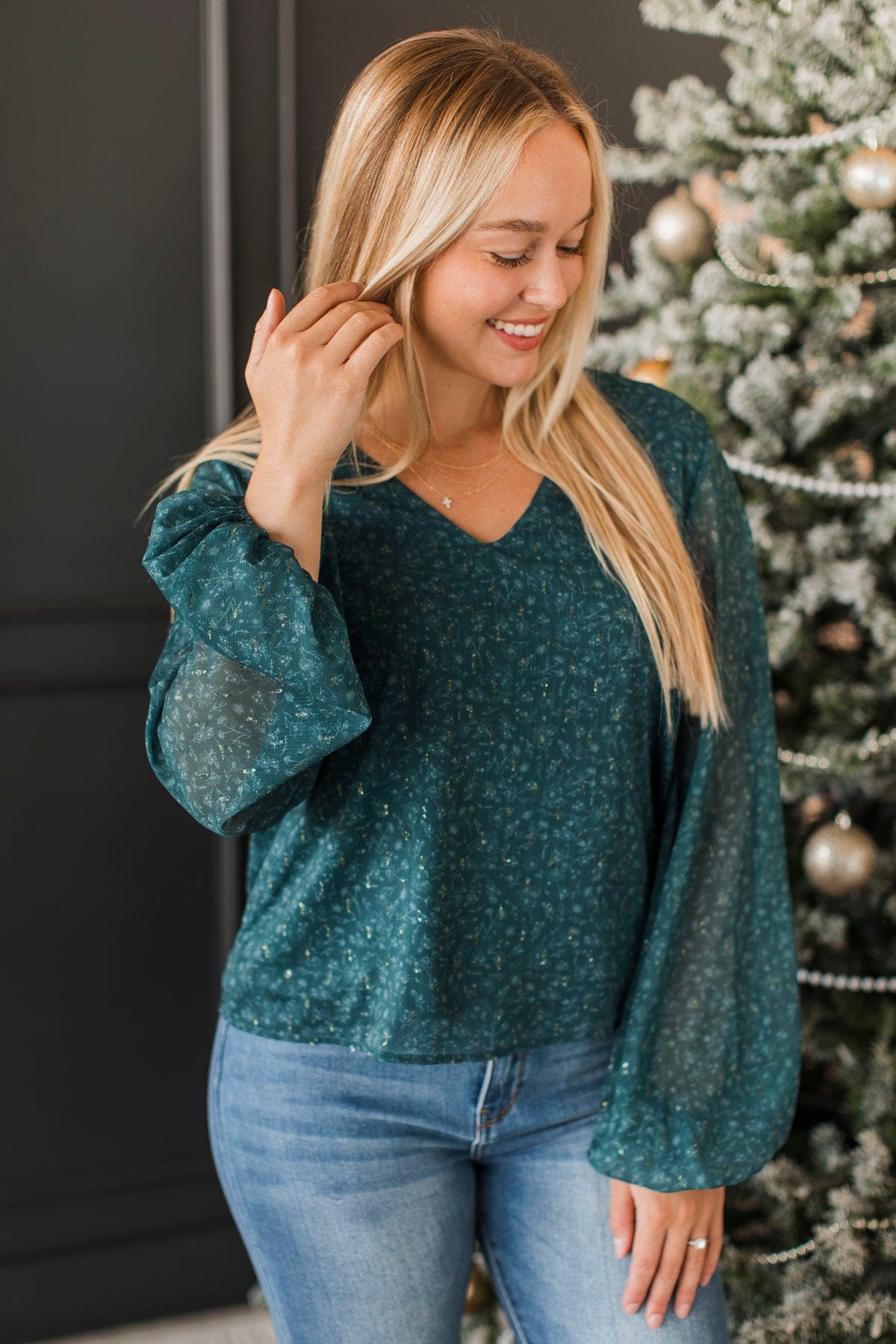 Exceptional As Always Floral Blouse- Dark Teal