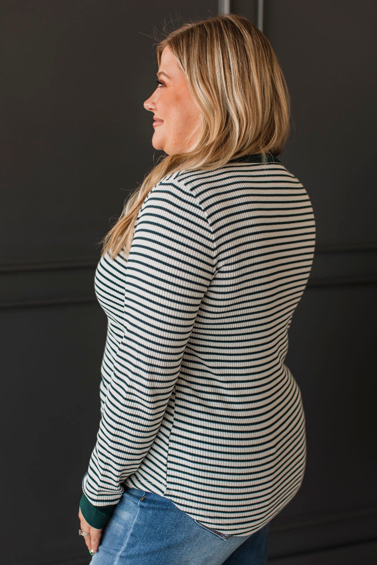 Completely Thriving Striped Top- Ivory & Hunter Green