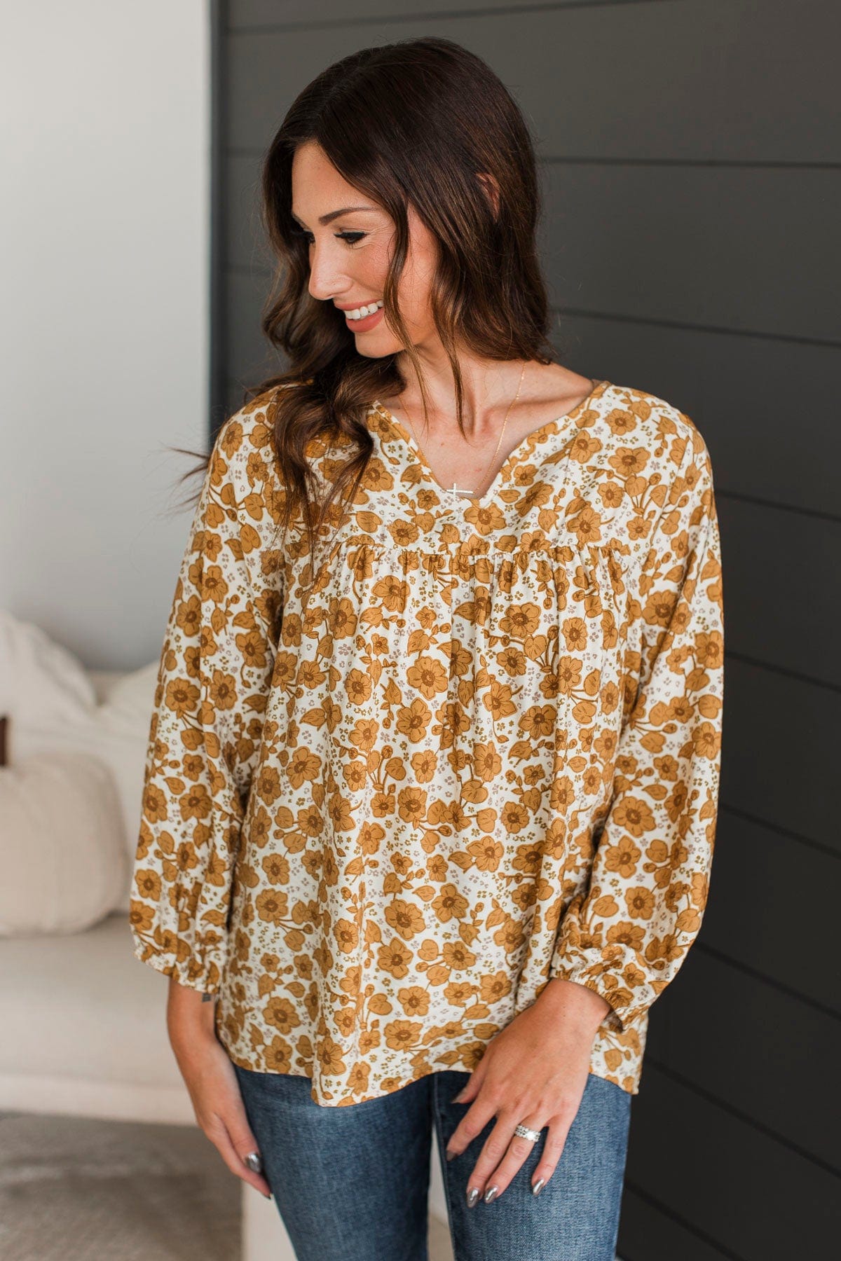 Always In Bloom Floral Blouse- Cream & Mustard