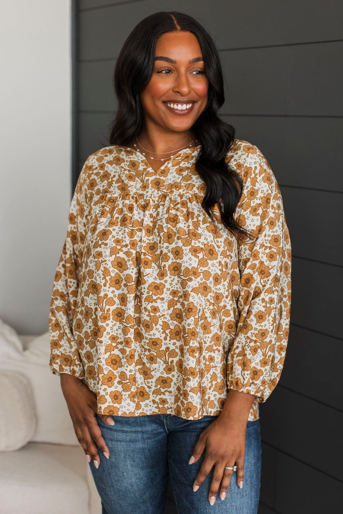 Always In Bloom Floral Blouse- Cream & Mustard