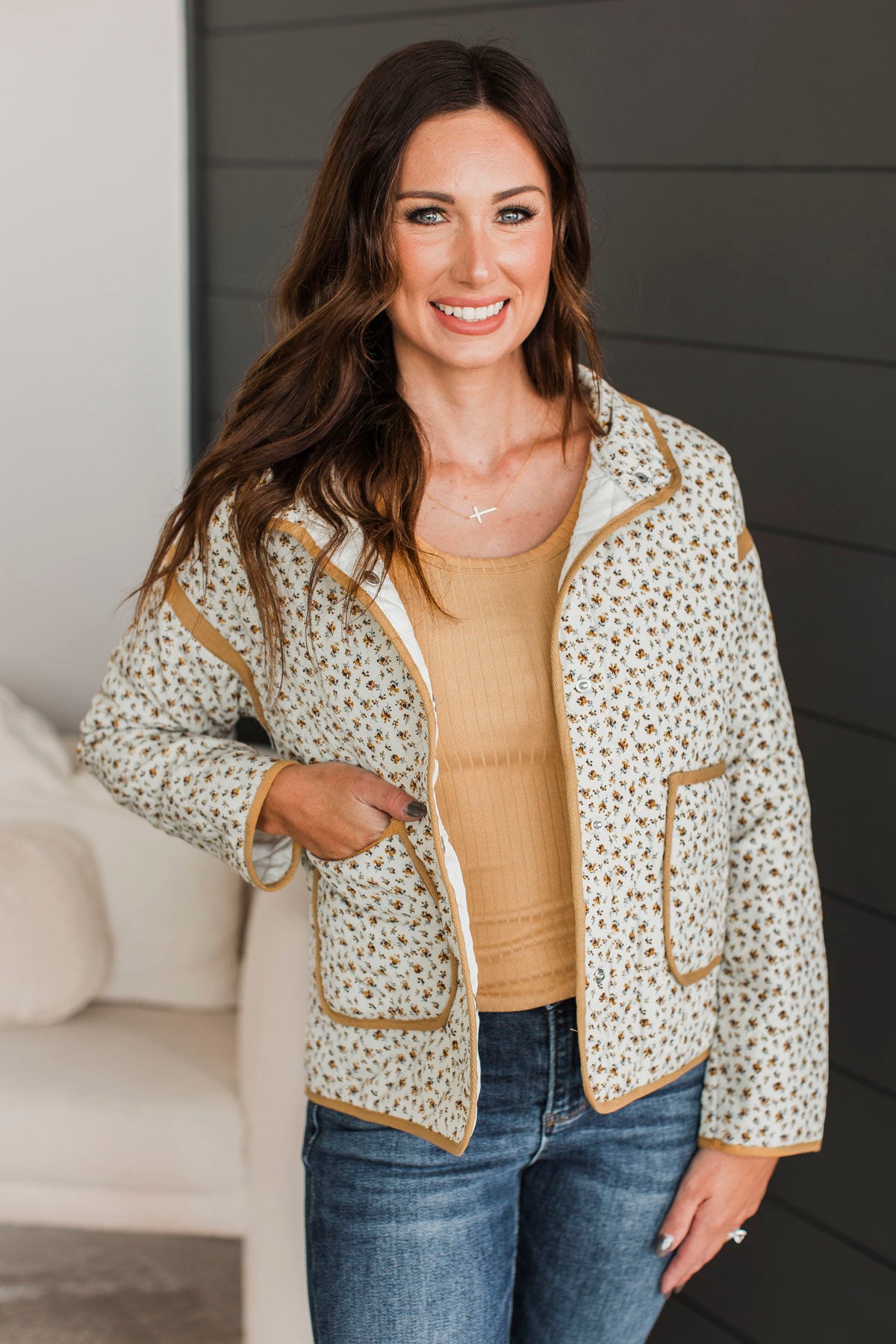 Venturing Out Floral Quilted Jacket- Marigold