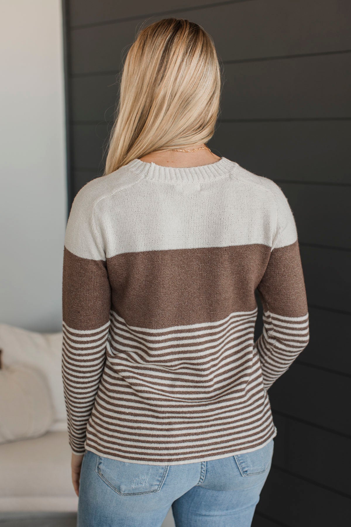 Days Gone By Color Block Sweater- Mocha