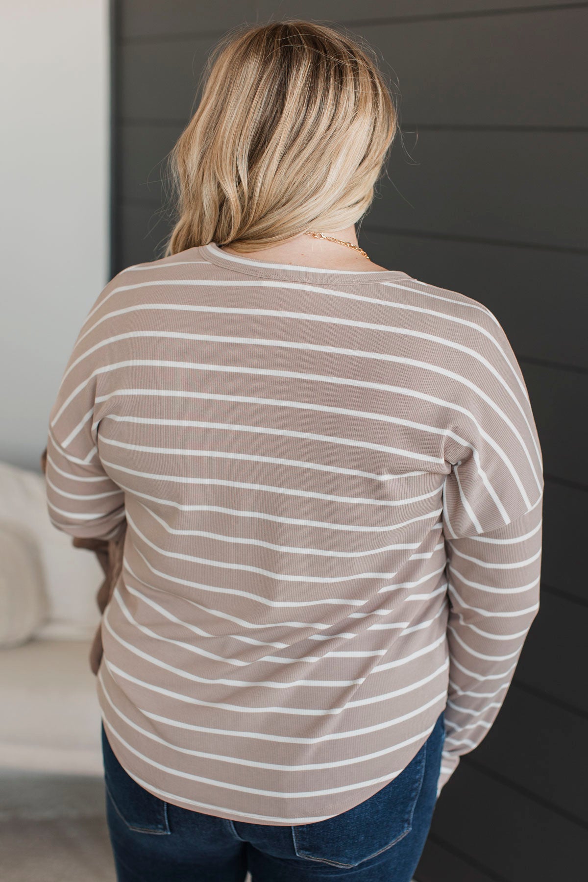 Sheer Joy Long Sleeve Striped Top- Taupe