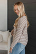 Sheer Joy Long Sleeve Striped Top- Taupe