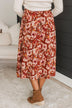 On My Heart Floral Skirt- Red Brown