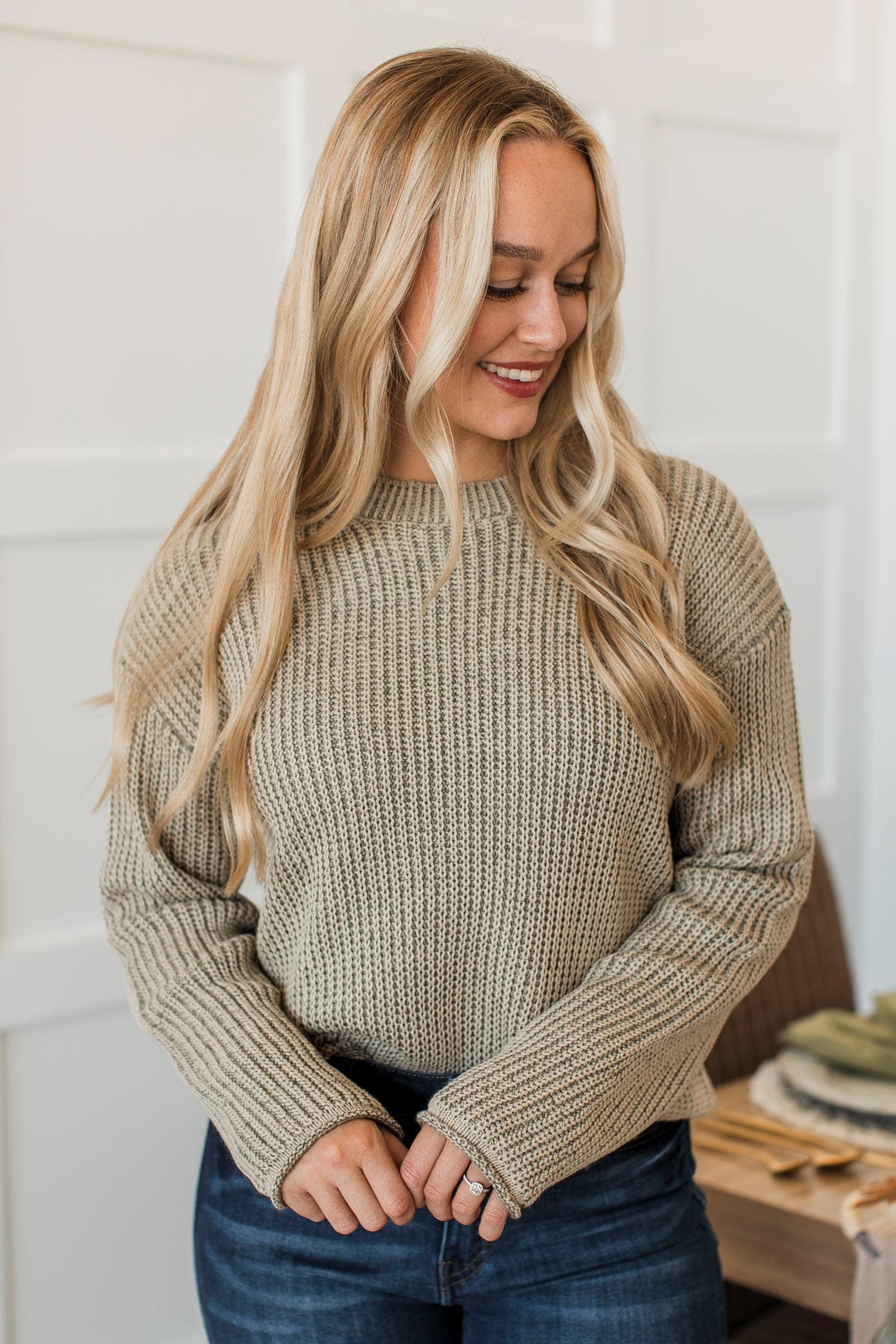 Humor Me Two-Tone Knit Sweater- Olive