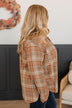 Fall Into Happiness Plaid Button Top- Taupe