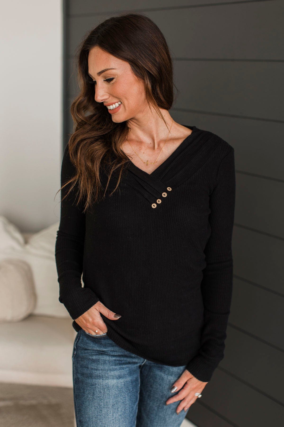 Learn As You Go Ribbed Top- Black