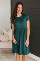 Calls For A Celebration Short Sleeve Dress- Hunter Green