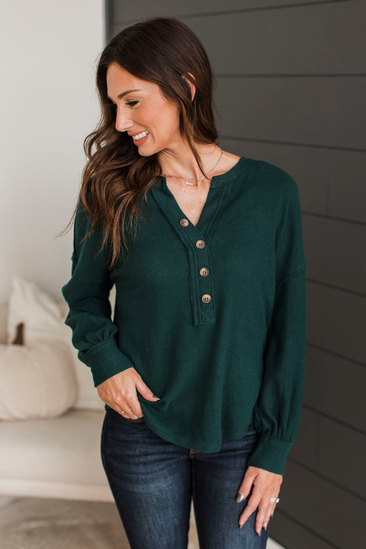 All The Buzz Knit Dolman Top- Hunter Green