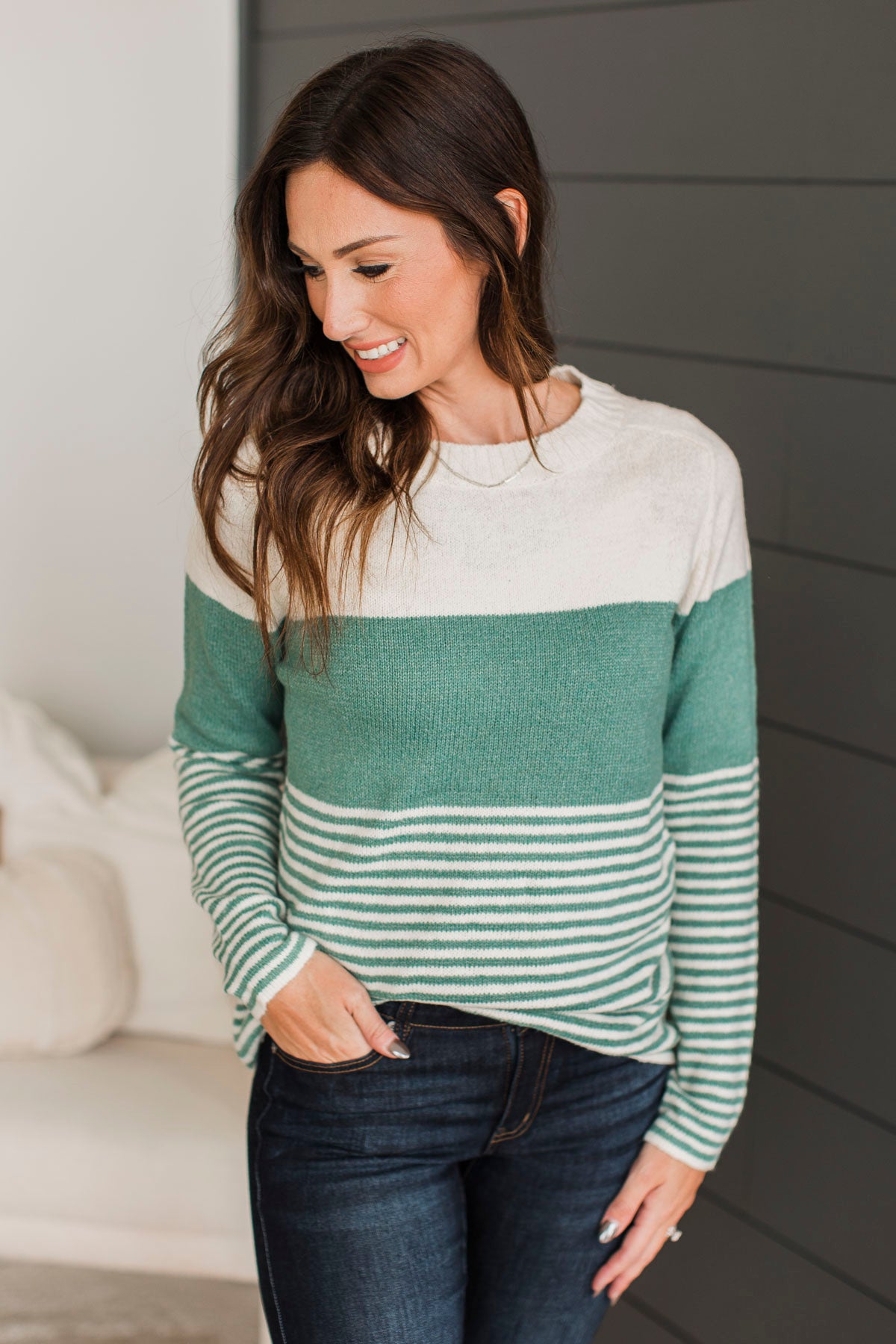 Days Gone By Color Block Sweater- Light Jade