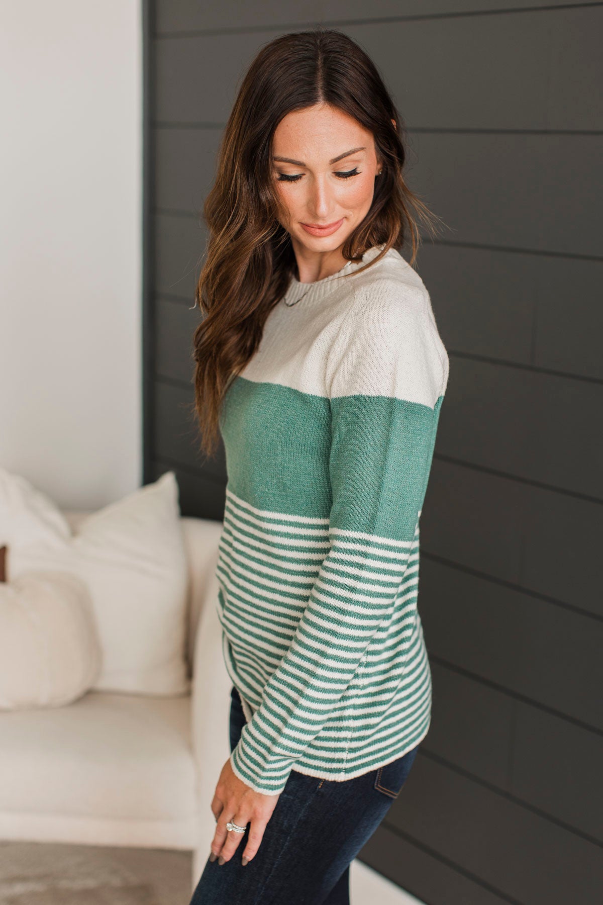 Days Gone By Color Block Sweater- Light Jade