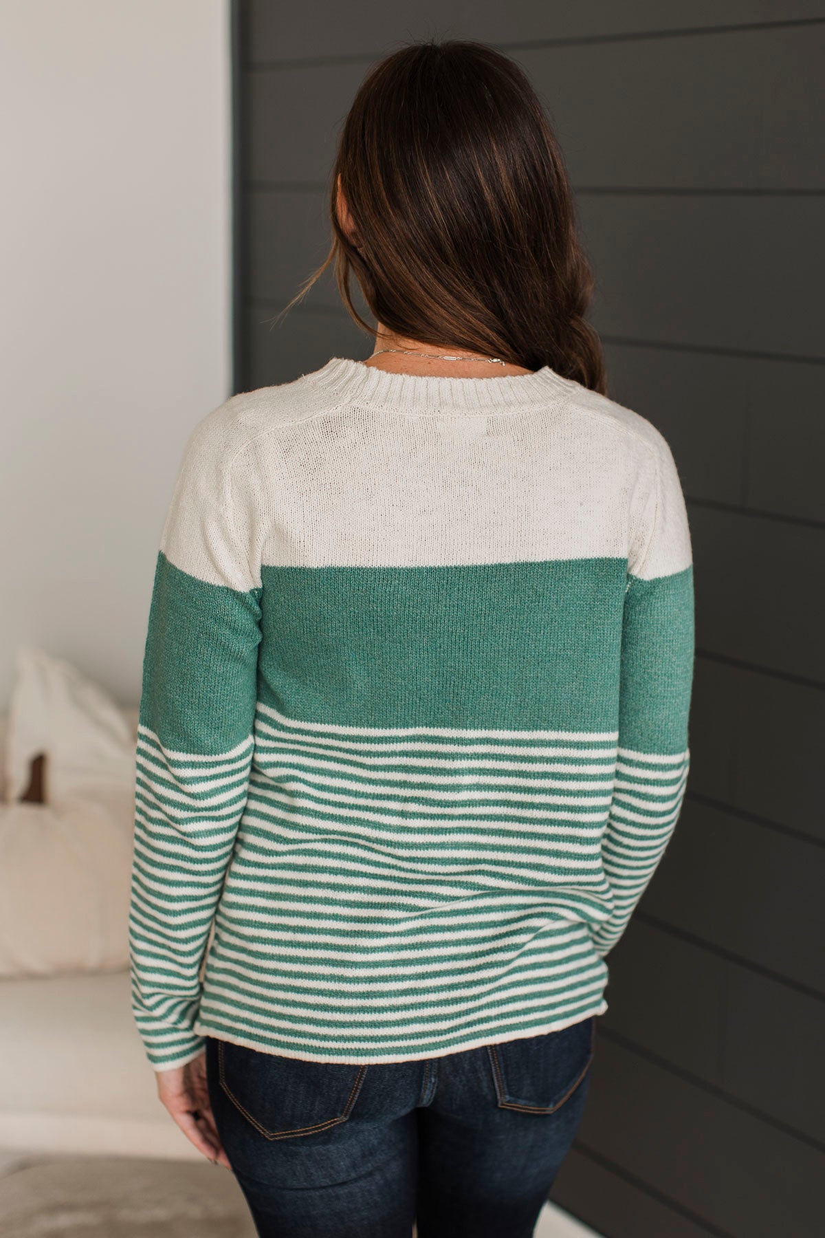 Days Gone By Color Block Sweater- Light Jade