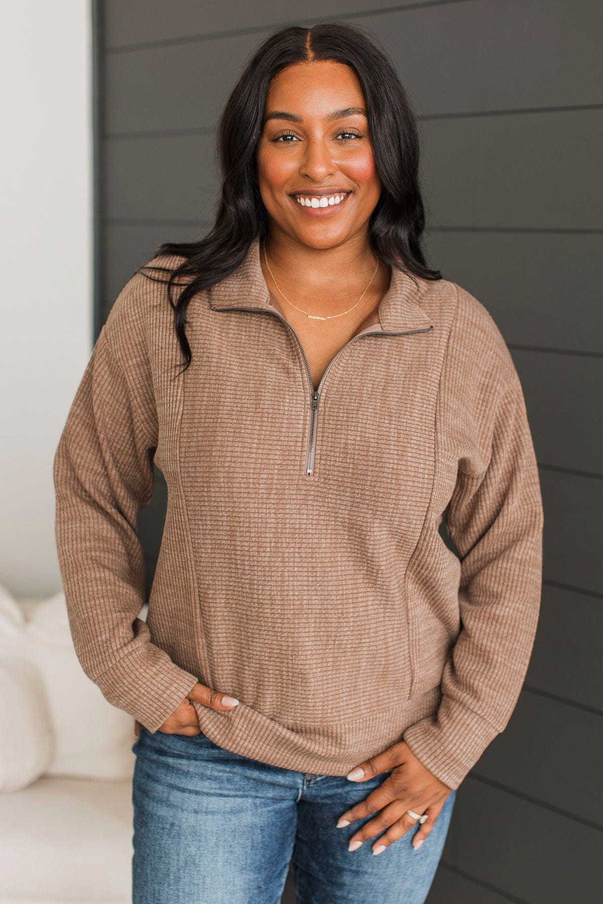 Calling To You Knit Pullover Top- Mocha