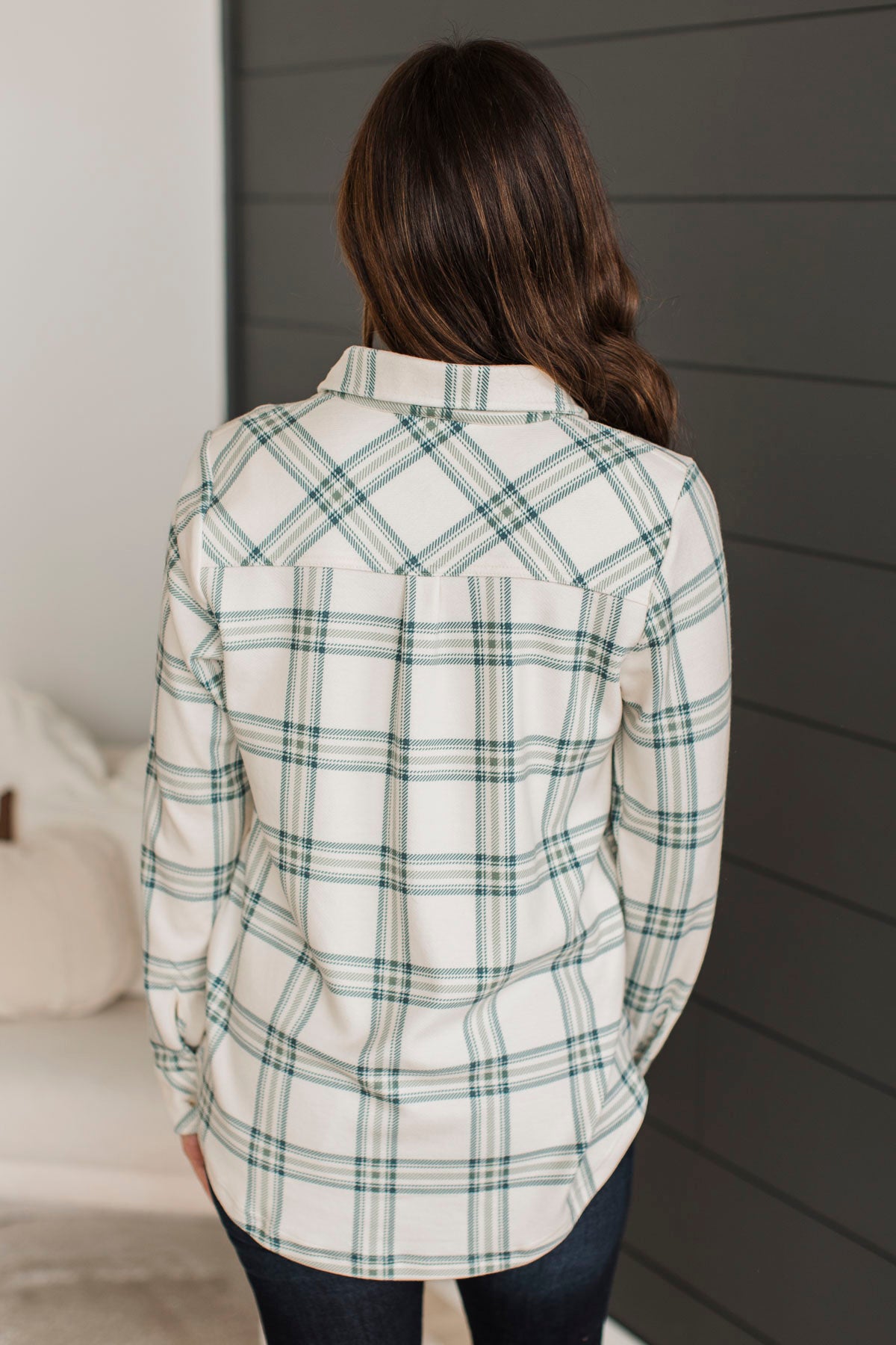 Thread & Supply Free Falling Plaid Shirt Jacket- Ivory & Mint